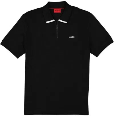 Hugo Boss Cotton-piqu Polo Shirt With Contrast Logo In Black