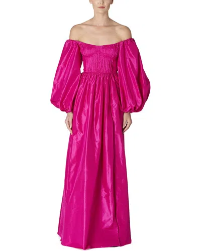 Shop Carolina Herrera Off Shoulder Balloon Sleeve Silk Gown In Pink