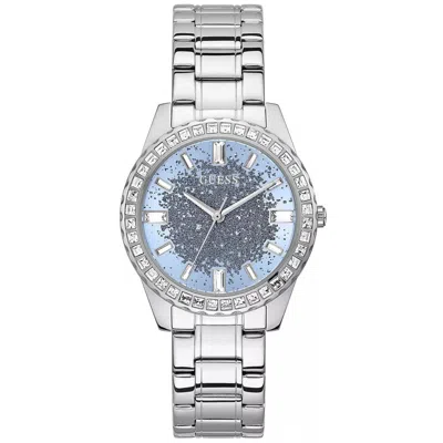 Shop Guess Women's Glitter Burst Blue Dial Watch In Silver