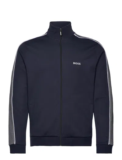 Hugo Boss Logo-print Zip-up Cardigan In Blue