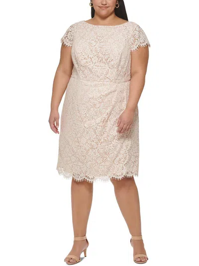 Shop Vince Camuto Womens Lace Scalloped Shift Dress In Beige