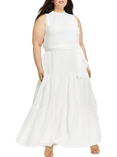 Shop Anne Klein Plus Womens Tiered Sleeveless Maxi Dress In White
