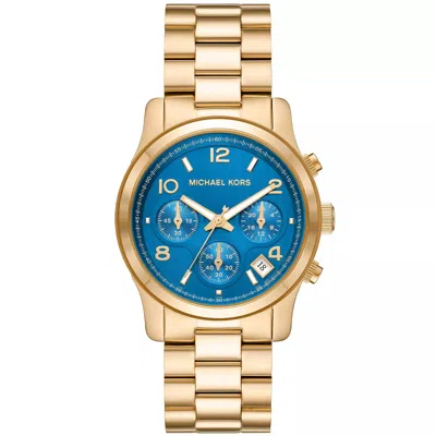 Shop Michael Kors Women's Runway Blue Dial Watch In Gold