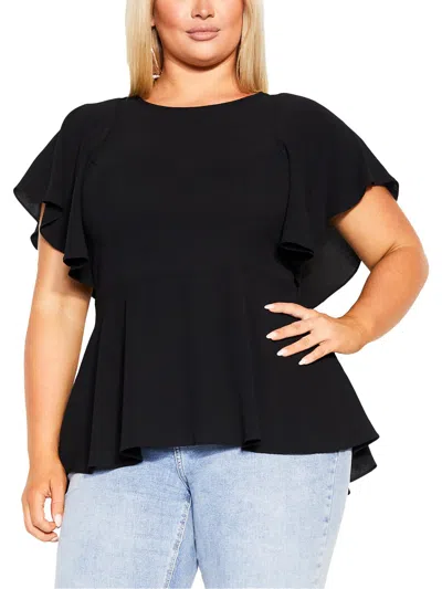 Shop City Chic Plus Womens Flutter Sleeves Office Blouse In Black
