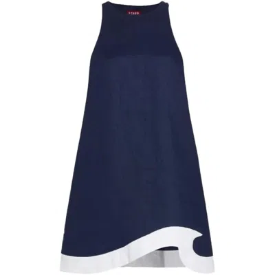 Shop Staud Women's Allori Linen Shift Dress, Navy/white In Multi