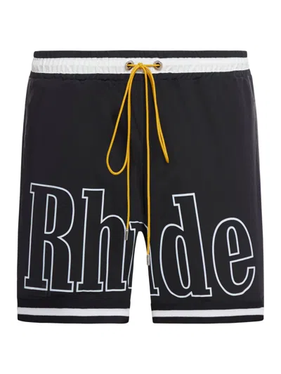 Shop Rhude Premium Logo Swim Shorts In Black