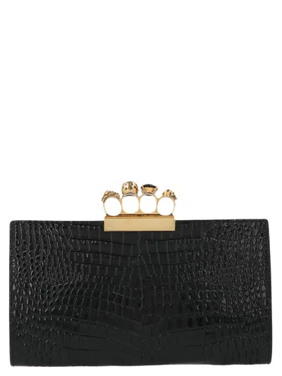 Shop Alexander Mcqueen Skull Four Rings' Clutch Bag In Black