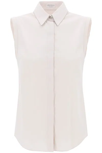Shop Brunello Cucinelli Sleeveless Shirt With Sh In Mixed Colours