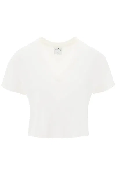 Shop Courrèges Cropped Logo T-shirt With In White
