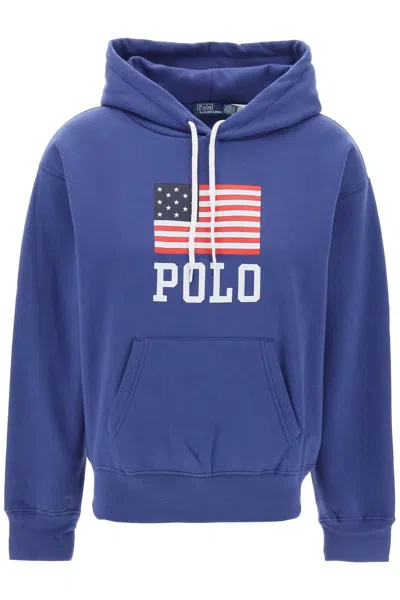 Shop Polo Ralph Lauren Hooded Sweatshirt With Flag Print In Blue
