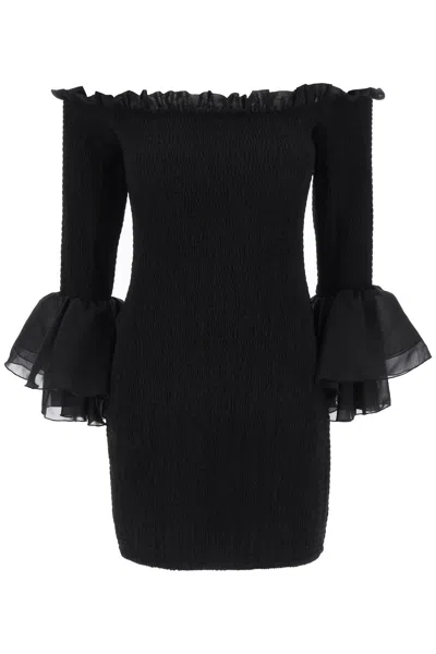 Shop Rotate Birger Christensen Smocked Mini Dress In Point In Black
