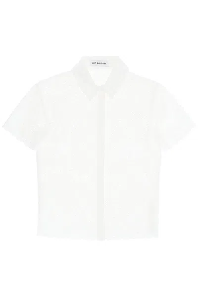 Shop Self-portrait Short-sleeved Sangallo Lace Shirt In White