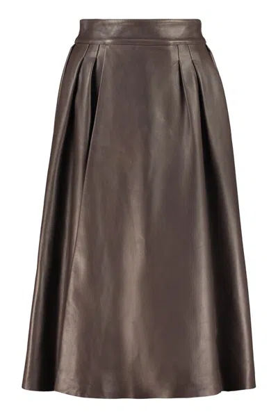 Shop Dolce & Gabbana Leather Full Skirt In Brown