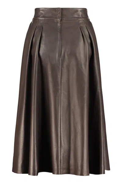 Shop Dolce & Gabbana Leather Full Skirt In Brown