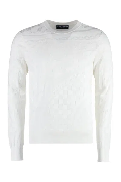 Shop Dolce & Gabbana Long Sleeve Crew-neck Sweater In Ivory