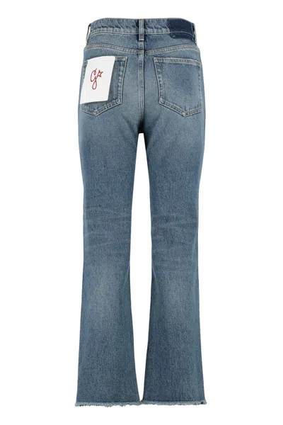 Shop Golden Goose Embroidered Patch Cropped Jeans In Blue