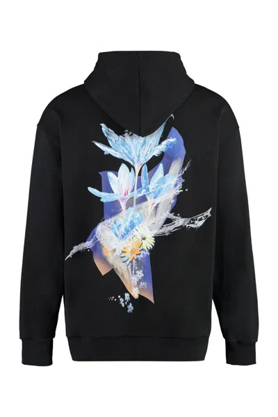 Mcm Floral Print Logo Hoodie In Organic Cotton In Black
