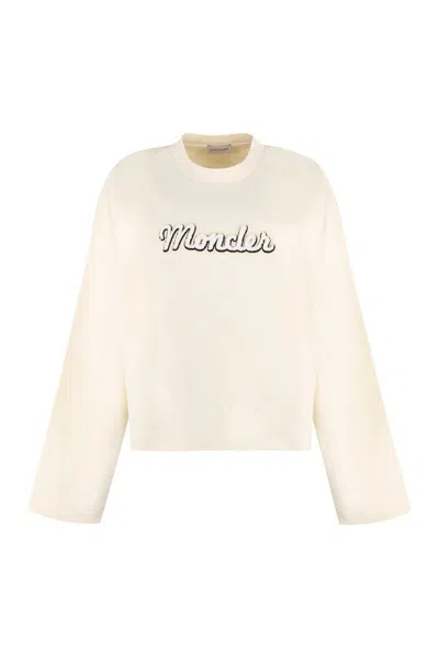 Shop Moncler Logo Detail Cotton Sweatshirt In White