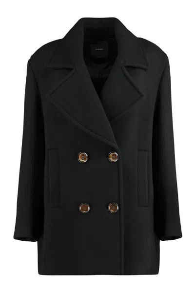 Shop Pinko Double-breasted Wool Coat In Black