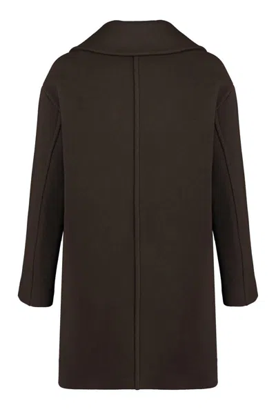 Shop Pinko Double-breasted Wool Coat In Brown