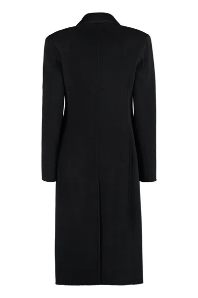 Shop Pinko Wool Long Coat In Black