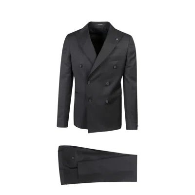 Tagliatore Virgin Wool Tuxedo With Removable Brooch In Black