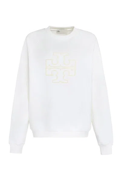 Shop Tory Burch Logo Detail Cotton Sweatshirt In White