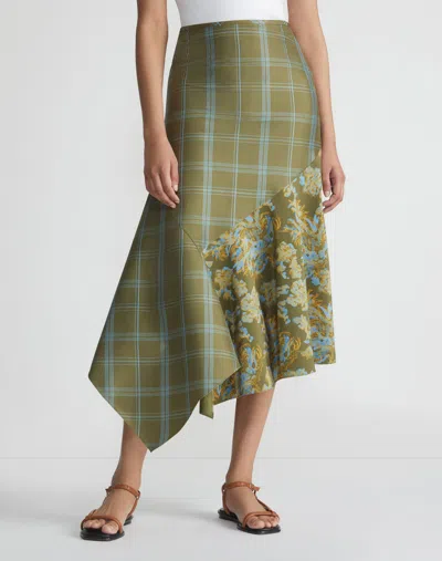 Shop Lafayette 148 Collage Prints Silk Asymmetric Handkerchief Skirt In Multi
