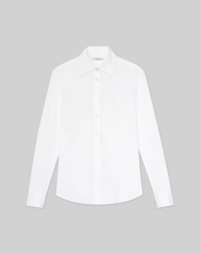 Shop Lafayette 148 Stretch Cotton Button Front Shirt In White