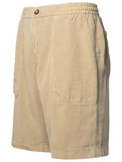 Shop Altea Beige Linen Blend Bermuda Shorts