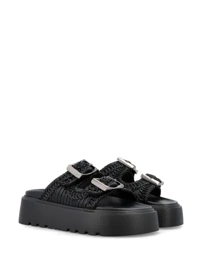Shop Casadei Birky Ale Sandals With Embroidery And Xl Buckles In Black