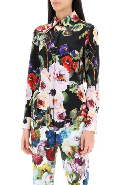 Shop Dolce & Gabbana Rose Garden Shirt In Satin In Multicolor