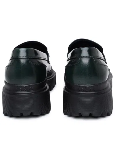 Shop Hogan H629 Green Leather Loafers