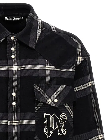 Shop Palm Angels 'monogram Check' Overshirt In Gray