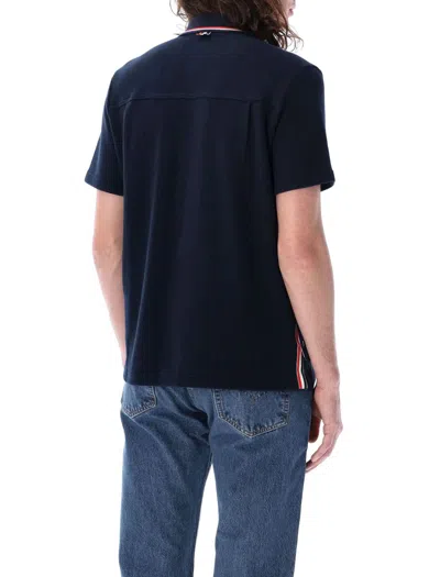 Shop Thom Browne Textured Knit Polo Shirt In Navy