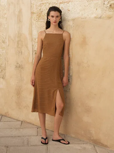 French Connection Chandler Embellished Midi Dress Copper Gold In Gold
