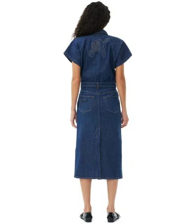 Shop Ganni Rose Blue Denim Midi Dress