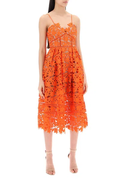 Shop Self-portrait Self Portrait Azaelea Floral Lace Midi Dress In Orange