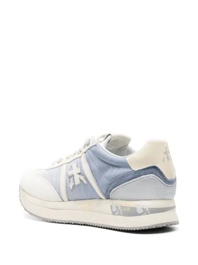 Shop Premiata 'conny' Sneakers In Light Blue Leather And Nylon