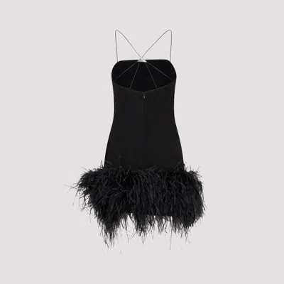 Shop Attico The  Fujiko Compact Techno Jersey With Ostrich Boa Feathers Mini Dress Clothing In Black