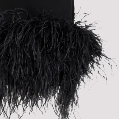 Shop Attico The  Fujiko Compact Techno Jersey With Ostrich Boa Feathers Mini Dress Clothing In Black