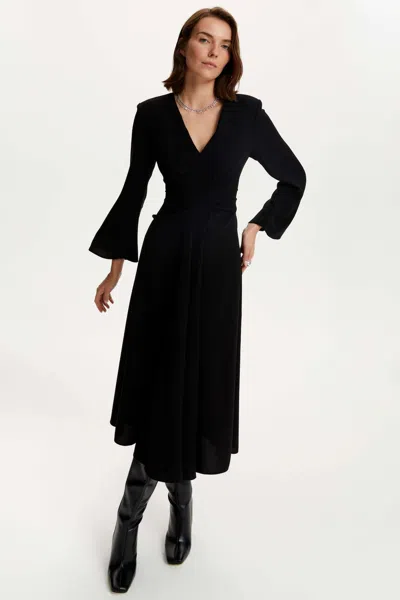 Shop Nocturne V-neck Crepe Dress In Black