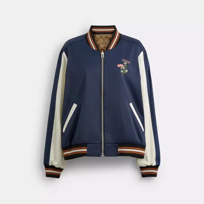 Shop Coach Outlet Reversible Floral Print Signature Souvenir Jacket In Blue