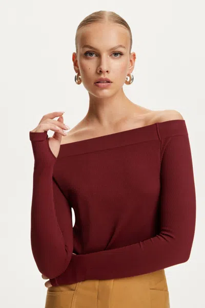 Nocturne Women's Red Metallic Jersey Crop Top Burgundy In White