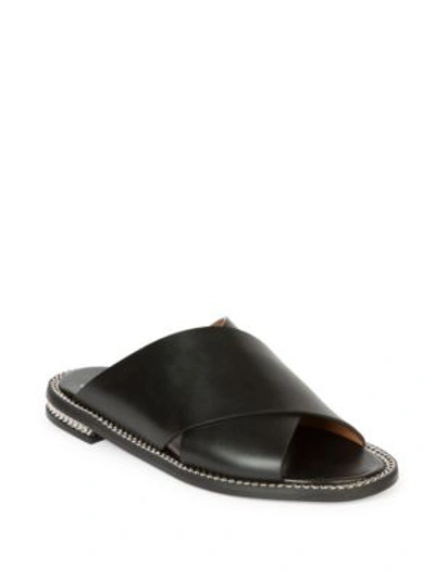Shop Givenchy Chain-trim Leather Crisscross Slides In Black