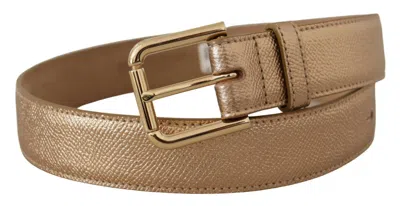 Shop Dolce & Gabbana Chic Rose Gold Leather Belt With Logo Women's Buckle