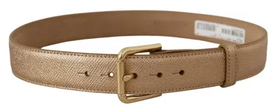 Shop Dolce & Gabbana Chic Rose Gold Leather Belt With Logo Women's Buckle