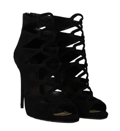 Shop Dolce & Gabbana Chic Suede Ankle Strap Heel Women's Sandals In Black