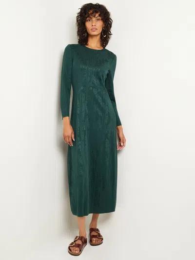Shop Misook Fit-and-flare Jacquard Knit Maxi Dress In Green