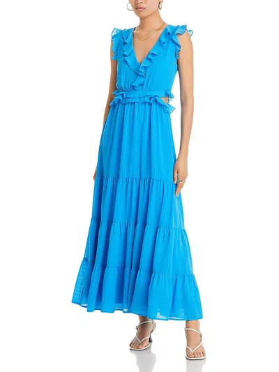 Shop Aqua Womens Ruffled V-neck Maxi Dress In Blue